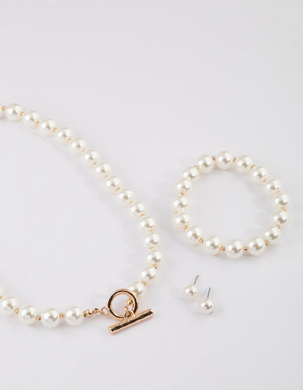 Gold Pearl Matching Jewellery Set