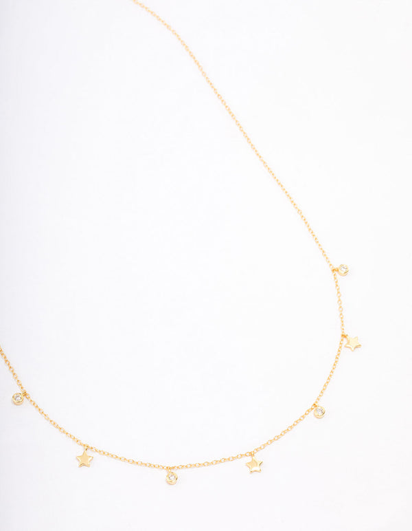 Gold Plated Sterling Silver Alternating Cubic Zirconia Star Pendant Necklace