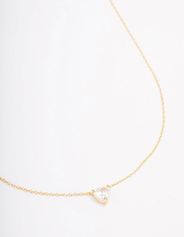 Gold Plated Sterling Silver Cubic Zirconia Heart Pendant Necklace