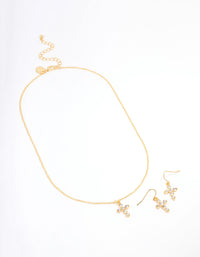 Gold Plated Diamante Cross Jewellery Set - link has visual effect only