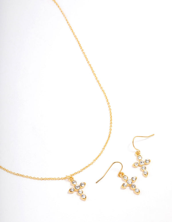 Gold Plated Diamante Cross Jewellery Set