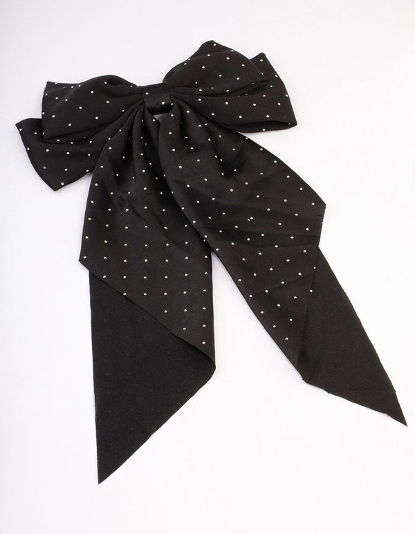 Black Diamante Satin Drop Hair Bow Clip