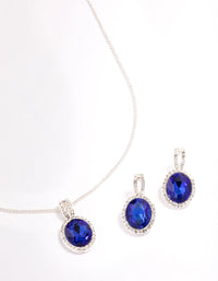 Silver Sapphire Oval Halo Jewellery Set - link has visual effect only