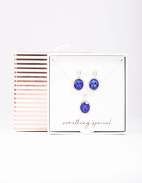 Silver Sapphire Oval Halo Jewellery Set - link has visual effect only