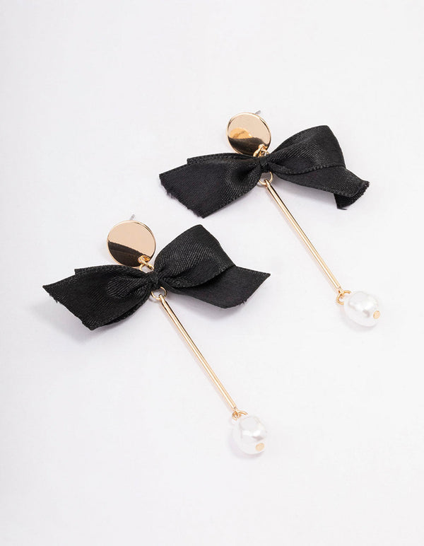 Gold Bow & Pearl Bar Drop Earrings - Lovisa
