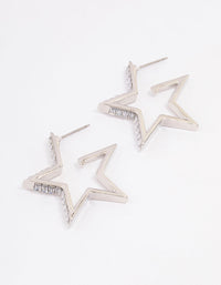 Rhodium Baguette Diamante Star Hoop Earrings - link has visual effect only