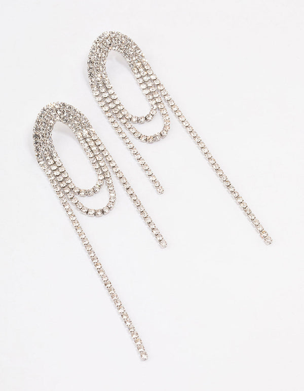 Rhodium Diamante Loop Drop Earrings