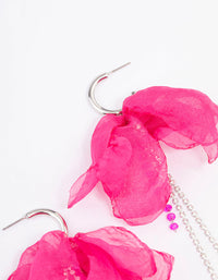 Rhodium & Pink Flower Cupchain Drop Earrings - link has visual effect only