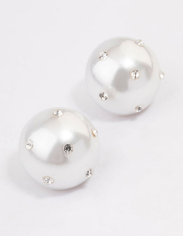 Diamante Encrusted Pearl Circle Stud Earrings