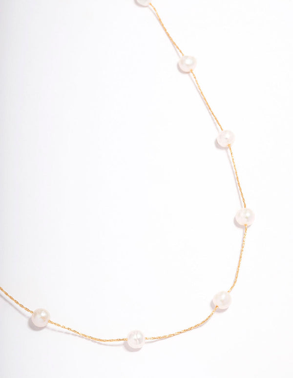 Gold Plated Freshwater Pearl Dotted Fine Short Necklace