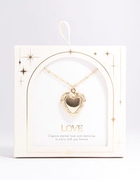 Gold Plated Detailed Heart Locket Pendant Necklace - link has visual effect only