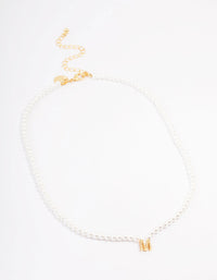 Gold Plated Letter M Initial & Pearl Pendant Necklace - link has visual effect only