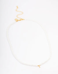 Gold Plated Letter T Initial & Pearl Pendant Necklace - link has visual effect only