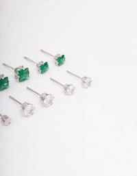 Rhodium Cubic Zirconia Round & Square Stud Earrings 12-Pack - link has visual effect only