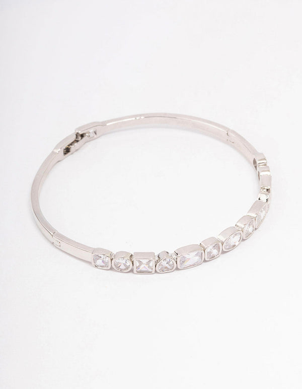 Rhodium Cubic Zirconia Mixed Shape Stone Bangle