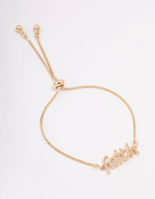 Gold Faith Script Toggle Bracelet