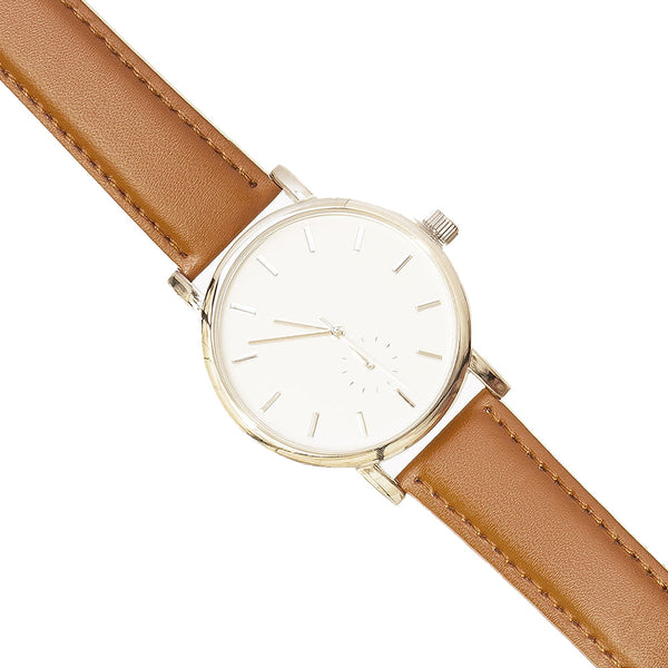 Classic Style Watch With Brown Strap